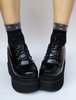 Lolita Plattform Schuhe Schwarz klobige Ferse Square Toe Lace Up Lolita Pumpen