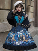 Lolita Poncho Deep Navy Halbärmeliges Polyester-Wildleder-PU-Lederkap