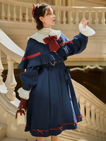 Lolita Poncho Mäntel Dunkelmarine Peter Pan Kragen Schleifen Polyester Frühling Lolita Outwears