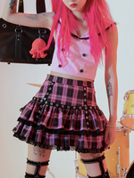 Lolita-Rock mit kariertem mehrlagigem Spitzenbesatz