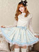 Lolita Rock mit Spitzen und Print in Blau