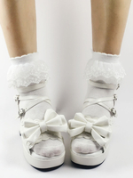 Lolita Sandalen mit Schleife und Schleife und Puppy Heels in Weiß
