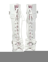 Lolita Schnürboots mit Blockabsatz und Schleifen in Weiße