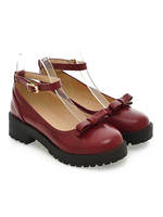 Lolita Schuhe Burgund Bögen runde Zehe PU-Leder Knöchelriemen Lolita Pumps