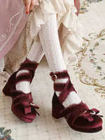 Lolita-Schuhe im ROKOKO-Stil schwarze Spitze Schleifen Rüschen runde Zehenpartie Nubuk-Lolita-Schuhe