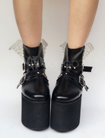 Lolita Schuhe mit Farbblock und Kailabsatz in Schwarz