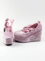 Lolita Schuhe mit Schnüren und geometrischen Heels Lachsrosa