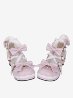 Lolita Schuhe Rosa Süße Mary Janes aus Leder mit Schleife und Blockabsatz Kawaii Lolita Schuhe