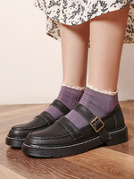 Lolita Schuhe Schwarz Leder Flache Lolita Pumps