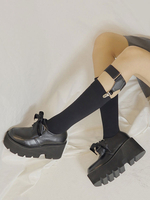 Lolita Schuhe Schwarz Runde Zehen PU Leder Lolita Pumps Schuhe