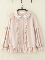 Lolita-Shirt Peter-Pan-Kragen-Rüschen-Bowknot-Chiffon-Rosa-Lolita-Bluse