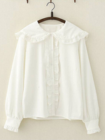 Lolita-Shirt Spitzenrüschen Peter Pan Kragen Chiffon Weißes Lolita Top