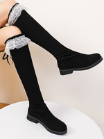 Lolita Stiefel Flache Micro Wildleder Obere Runde Zehen Lolita Schuhe