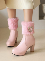 Lolita Stiefel High Heel Kunstpelz Herz Dekor Runde Zehen Lolita Schuhe