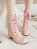 Lolita Stiefel Rosa PU Leder Runde Zehen Chunky Heel Lolita Knöchel Sweet Booties Schuhe