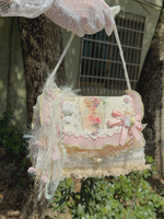 Lolita-Tasche im pastoralen Stil Rosa Polyester-Applikationsschleifen Umhängetasche aus Polyesterfaser Lolita-Zubehör