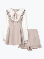 Lolita Zweiteiler Anzug mit Schnürung langen Ärmeln Kleid und Rüschenshorts