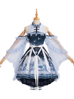 Lolitashow Chinese Style Lolita JSK Kleid Dunkelblaue ärmellose Rüschen Plissee Lolita Pullover Röcke