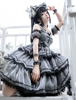 Lolitashow Gothic Lolita JSK Kleid Grau Schwarz Ärmellos Lolita Pullover Rock