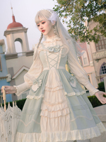Lolitashow Sweet Lolita JSK Kleid Mintgrün Ärmellose Schleifen Schnüren Lolita Pullover Röcke
