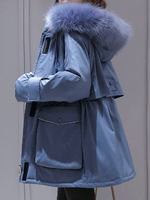 Long Sleeves Blauer Mantel für Frau Parka Casual Winter Mantel mit Taschen