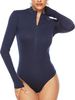 Long Sleeves Bodysuit Dark Navy Stehkragen Lässige Baumwollmischung Top Für Frauen