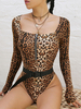 Long Sleeves Bodysuit Leopard U-Ausschnitt Lässige Polyester Leopardenmuster Top Für Frauen