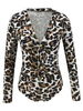Long Sleeves Bodysuit V-Ausschnitt Lässige Leopardenmuster Top für Frauen