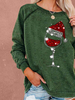 Long Sleeves Tees Grünes Weihnachtsmuster Jewel Neck Polyester Women T-Shirt