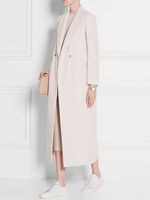 Longline Wintermäntel Double Breasted Langarmtaschen Wollmantel inElfenbein für Damen