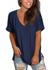Lässige Bluse für Frauen Kurzarm Navy Baumwolle Jewel Neck Baumwolle T-Shirt