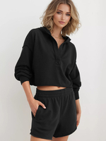 Lässiger Hoodie für Frauen mit V-Ausschnitt überschnittenen Schultern Frühlings-Crop-Tops 2025