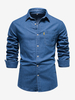 Lässiges einfarbiges Langarmhemd für Herren im Slim Fit aus Jeans