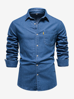 Lässiges einfarbiges Langarmhemd für Herren im Slim Fit aus Jeans