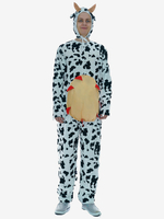 Lustiger Kigurumi-Einteiler für Erwachsene mit Kuh-Motiv und Mütze