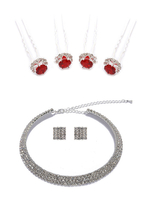 Luxuriöses Strass Brautschmuck Set in Silbern mit Haarklammer und Ohrringen und Halskette