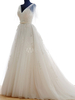 Luxus Brautkleid A-Linie- mit V-Ausschnitt Mit Schleppe und kurzen Ärmeln und Schnürung in Elfenbeinfarbe Ja mit eingebautem BH
