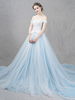 Luxus Brautkleid natürliche Taillenlinie mit Schnürung und eingebautem BH Tüll Pastellblau Mit Schleppe A-Linie