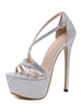Luxus High Heel Sexy Sandalen Silber Plattform 6;3 "Pfennigabsatz Sexy Schuhe Mit Strass