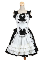 Maid Lolita JSK Jumper Rock Square Neck ärmellose Rüschen Bögen Rüschen zwei Ton schwarz Lolita Kleid