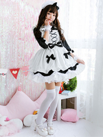 Maid Lolita OP Kleid Bow Lace Up Rüschen Lolita Einteiliges Kleid