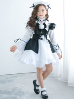 Maid Lolita OP Kleid Zwei Ton Rüschen Schleife Lolita Einteiliges Kleid für Kinder