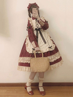 Maid Style Lolita OP - Kleid aus Spitze mit Rüschenbesatz aus Baumwolle und Baumwolle Lolita Einteiliges Kleid