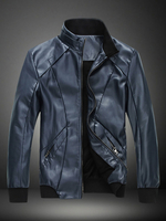 Mannes schlank Fit einfache Stand Kragen Lederjacke