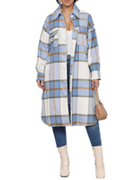 Mantel für Damen Karierter Umlegekragen Split Front Casual Stretch Blau Maximantel