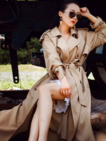 Mantel für Damen Khaki V-Ausschnitt Lange Ärmel Schärpe Stretch Casual Wintermantel