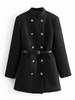 Mantel für Damen Stehkragen Lange Ärmel Knöpfe Casual Stretch Schwarz Wintermantel