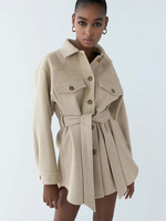 Mantel für Damen Umlegekragen Lange Ärmel Knöpfe Lässiger Stretch Apricot Wickelmantel