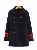 Mantel für Damen Zweifarbiger Umlegekragen Lange Ärmel Knöpfe Casual Stretch Dunkelblau Wintermantel