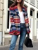 Mantel für Frau Burgunder Turndown Kragen Langarm Plaid Retro Taschen Wintermantel